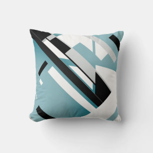 Teal White Black Grey Geometric Diagonal Abstract Throw Pillow