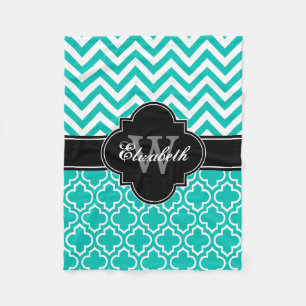 Teal White Black LG Moroccan #6 LG Chevron 1INQR Fleece Blanket