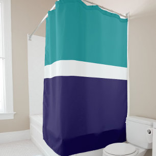 Teal White Blue Plain Colour Block Design