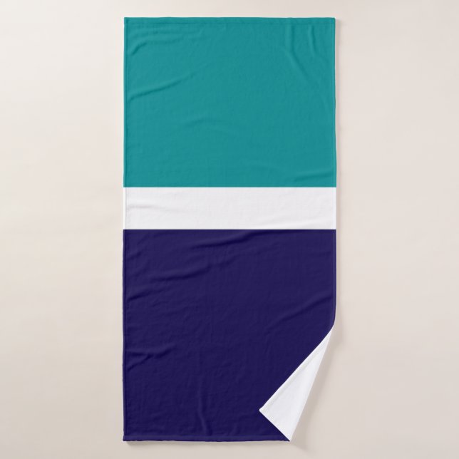 Teal White Blue Plain Colour Block Design  Bath Towel (Bath Towel)