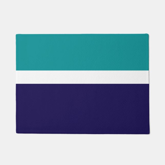 Teal White Blue Plain Colour Block Design  Doormat (Front)