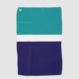 Teal White Blue Plain Colour Block Design Golf Towel