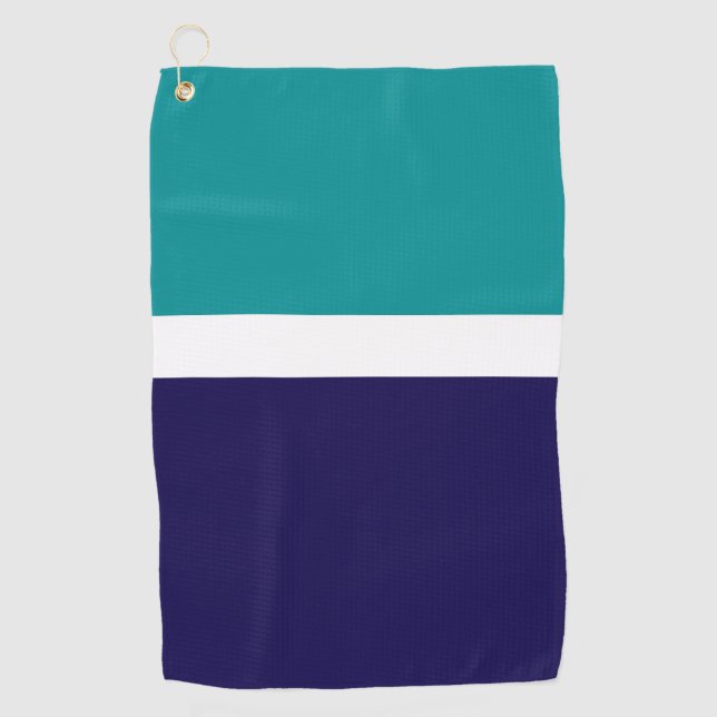Teal White Blue Plain Colour Block Design  Golf Towel (Front)