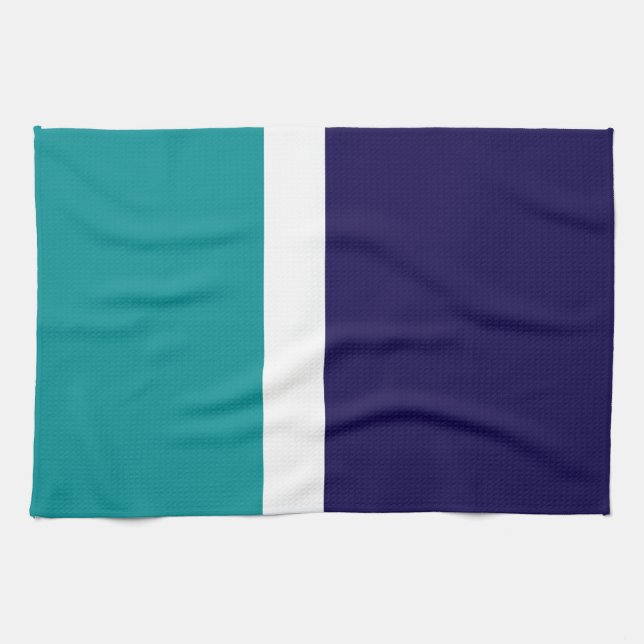Teal White Blue Plain Colour Block Design  Kitchen Towel (Horizontal)