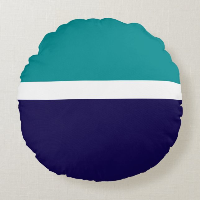 Teal White Blue Plain Colour Block Design  Round Pillow (Front)