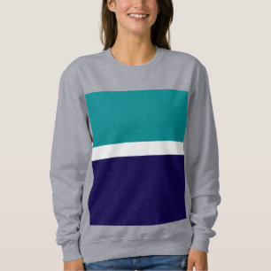 Teal White Blue Plain Colour Block Design Sweatshirt