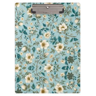 Teal & White Botanical Floral Pattern Chic Office Clipboard