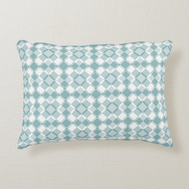 Teal White Checker Argyle Pattern Accent Pillow (Front)