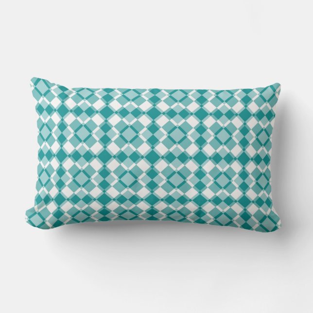 Teal White Checker Argyle Pattern Lumbar Pillow (Front)