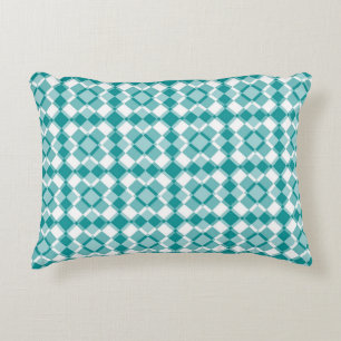 Teal White Chequered Argyle Pattern Accent Pillow