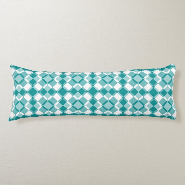 Teal White Chequered Argyle Pattern Body Pillow (Front)