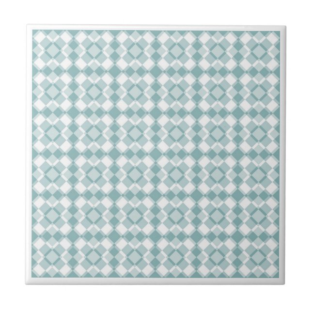 Teal White Chequered Argyle Pattern Tile (Front)