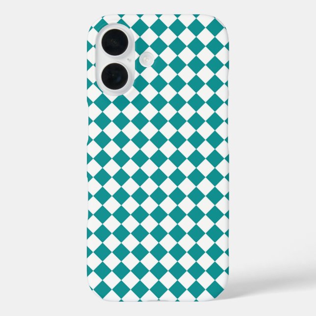Teal White Chequered Diamond Pattern Case-Mate iPhone Case (Back)