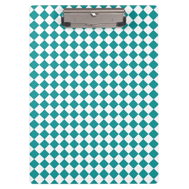 Teal White Chequered Diamond Pattern Clipboard (Front)