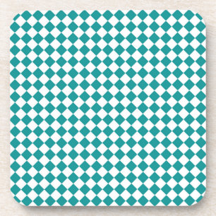 Teal White Chequered Diamond Pattern Coaster