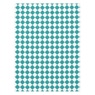 Teal White Chequered Diamond Pattern Tablecloth