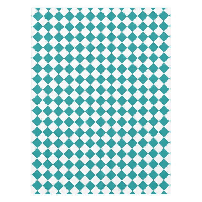 Teal White Chequered Diamond Pattern Tablecloth (Front)