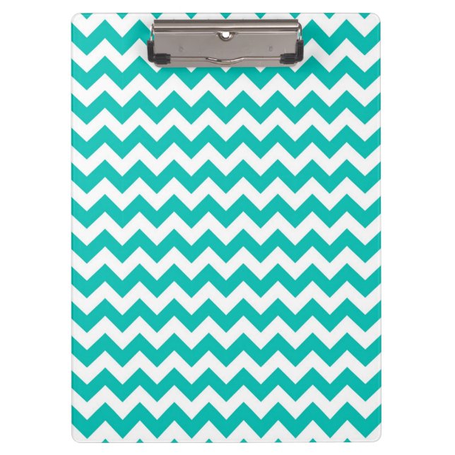 Teal White Chevron Zig-Zag Pattern Clipboard (Front)