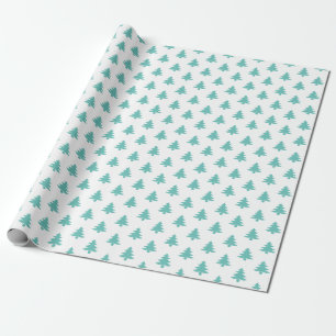 Teal/White Christmas Tree Iconic Pattern Wrapping Paper
