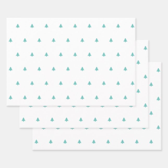 Teal/White Christmas Tree Simple Iconic Pattern Wrapping Paper Sheet (Set)