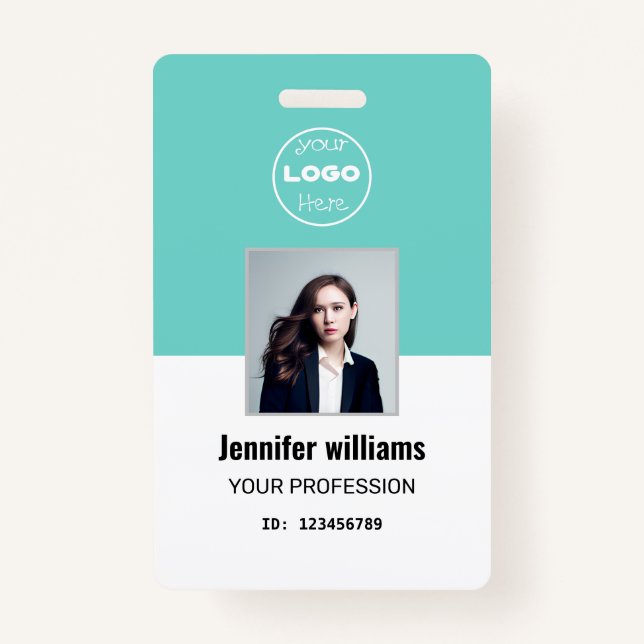 Teal & White Company Employee Photo ID Badge (Front)