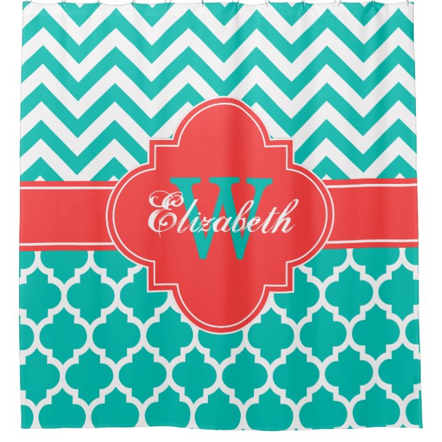 Teal White Coral Red Moroccan #5 Chevron 1IQRN (Front)