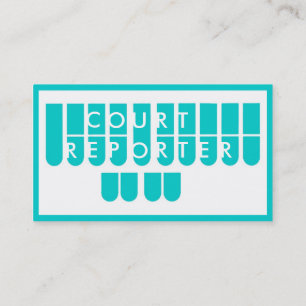 Teal white court reporter custom business cards