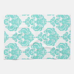 Teal & White Damask Chic Modern Elegant Pattern Kitchen Towel