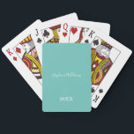 Teal White Elegant Custom Name Year Cute Cool Playing Cards<br><div class="desc">Designed with classy,  elegant teal and white background and text templates for name!</div>