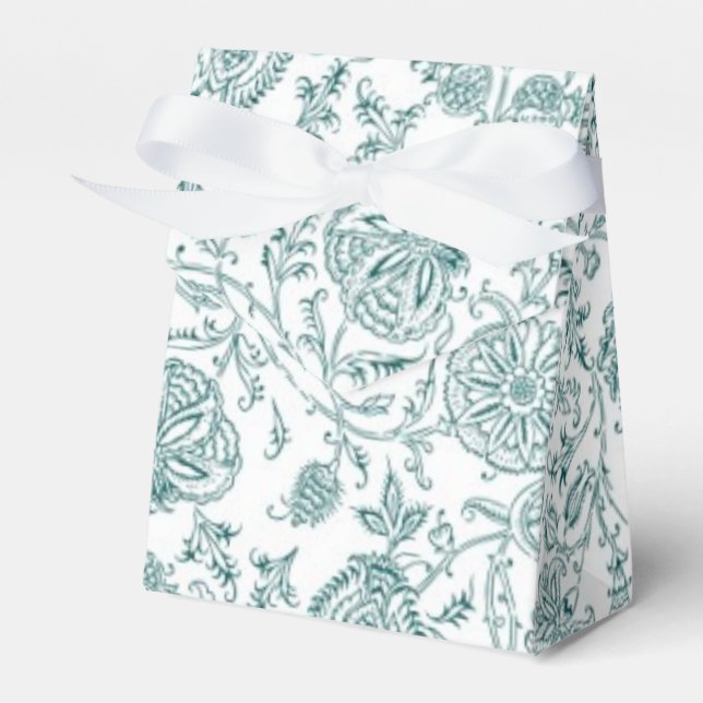 Teal & White Floral Pattern Favour Box (Front Side)