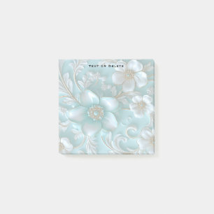Teal White Floral Post it Notes