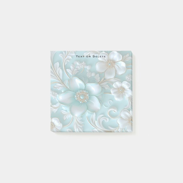 Teal White Floral Post it Notes (Front)