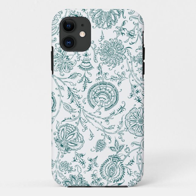 Teal & White Flower Pattern Case-Mate iPhone Case (Back)