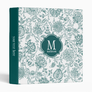 Teal & White Flower Pattern Monogram Binder