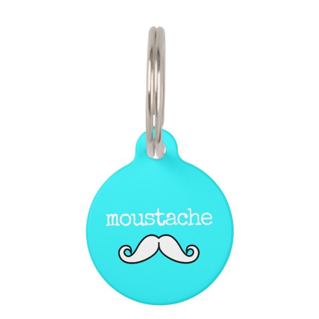 Teal White Funny Moustache Pet Tag (Front)