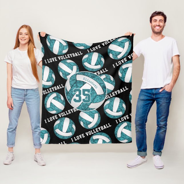 teal white girls I love volleyball personalized Fleece Blanket (In Situ)