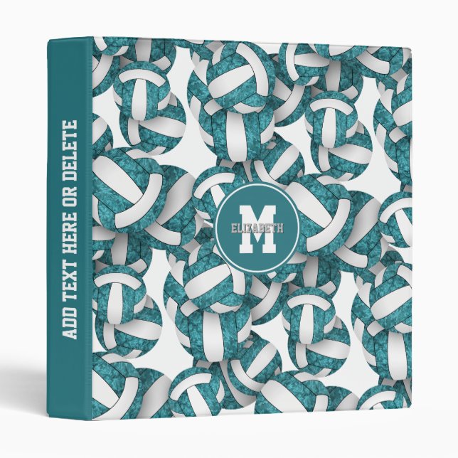 teal white girls school sports volleyball pattern binder (Front/Spine)