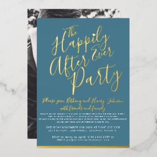 Teal white gold happily ever after wedding party 