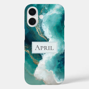 Teal, White & Gold Marble iPhone 16 Case