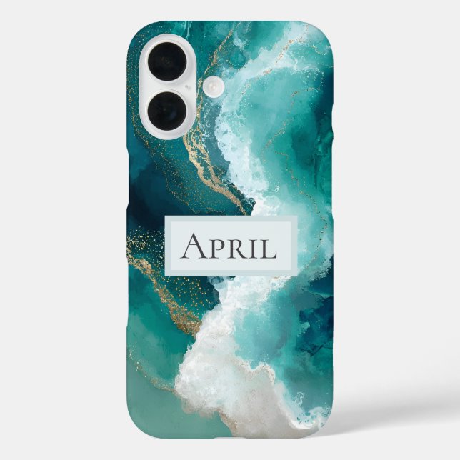 Teal, White & Gold Marble Case-Mate iPhone Case (Back)