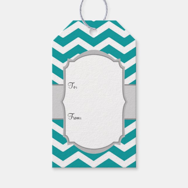 Teal White Grey Chevron Gift Tags (Front)