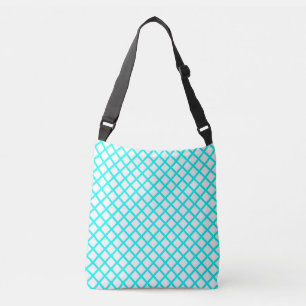 Teal White Harlequin Diamond Stripes Pattern Crossbody Bag
