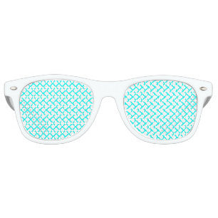 Teal White Harlequin Diamond Stripes Pattern Retro Sunglasses