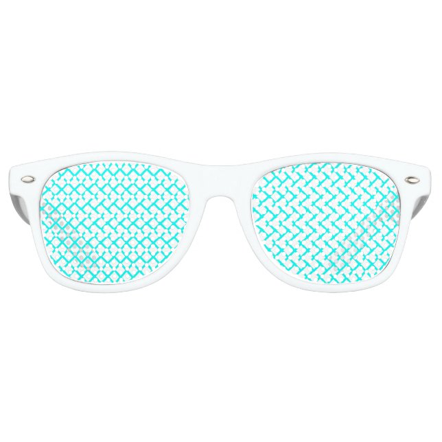 Teal White Harlequin Diamond Stripes Pattern Retro Sunglasses (Front)