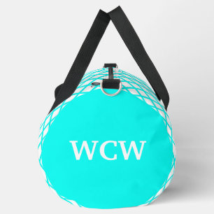Teal White Harlequin Diamond Stripes Personalize Duffle Bag