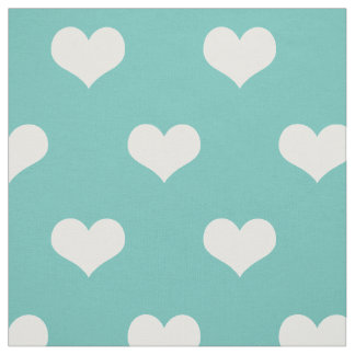 Teal White Hearts Pattern Fabric