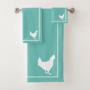 Teal & White Hen Silhouette Farmhouse Bath Towel Set