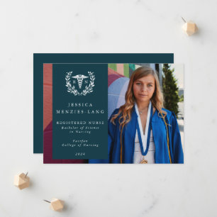 Teal + White Laurel Wreath Registered Nurse Photo Announcement