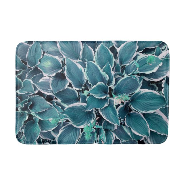 Teal & White Leaves Bath Mat (Front)