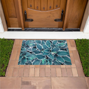 Teal & White Leaves Doormat